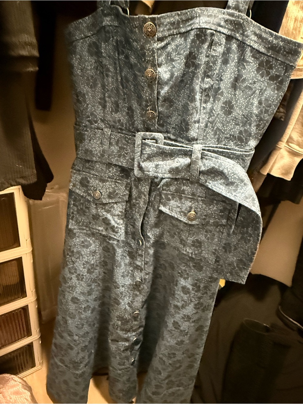 cinq à sept Blue Floral Denim Midi Skirt with Belted Waist - Picture 2 of 2